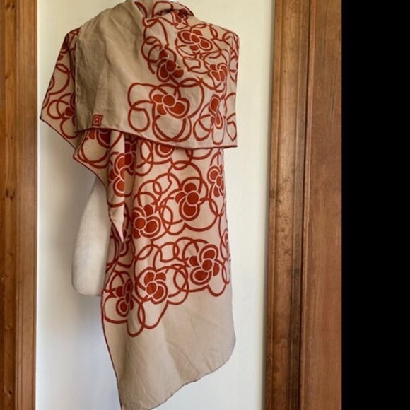ITALIAN Halle Bros Co Vintage Oblong Scarf Tan Orange - Picture 2 of 15